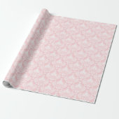 Wit en lichtroze vintage bloemendamaskerpatroon cadeaupapier (Uitgerold)