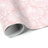 Wit en lichtroze vintage bloemendamaskerpatroon cadeaupapier (Rol Hoek)