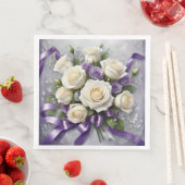 Wit en lila rozen boeket met lila linten servet (Insitu)