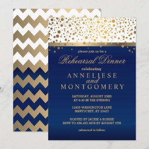 Wit en Marine, Gouden Confetti - Oefenavondeten Kaart