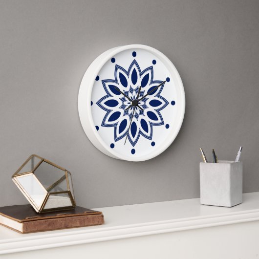 Wit en marineblauw abstract bloemmotief (Kantoor)