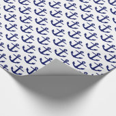 Wit en marineblauw ankerspatroon cadeaupapier (Hoek)
