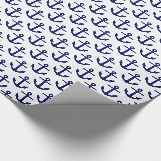 Wit en marineblauw ankerspatroon cadeaupapier (Hoek)