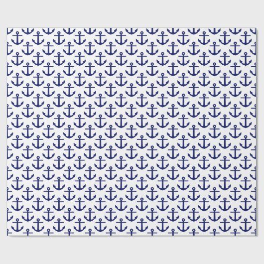 Wit en marineblauw ankerspatroon cadeaupapier (Vlak)