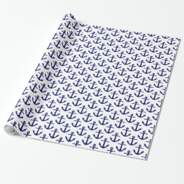 Wit en marineblauw ankerspatroon cadeaupapier