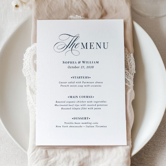Wit en marineblauw bruiloft | Klassieke luxe Menu