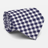 Wit en marineblauw houndstooth  stropdas (Opgerold)