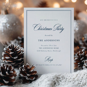 Wit en marineblauw Klassieke Elegantie Kerstfees Kaart