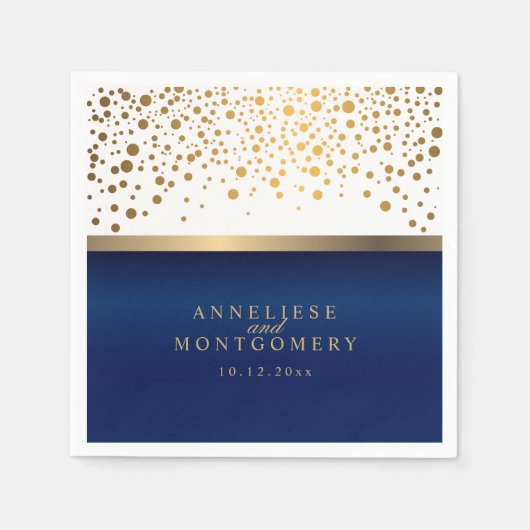Wit en marineblauw met gouden Confetti Stippen Servetten (Voorkant)