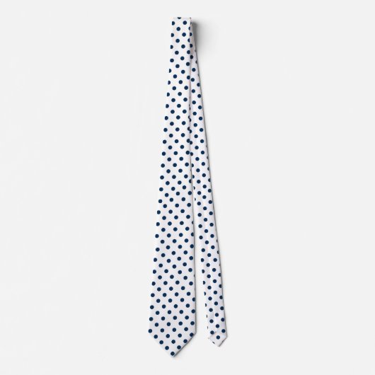Wit en marineblauw Polka-Dot Naadloos Patroon Stro Stropdas (Voorkant)
