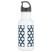 Wit en marineblauw traliewerk, rooster, vierpas waterfles (Achterkant)