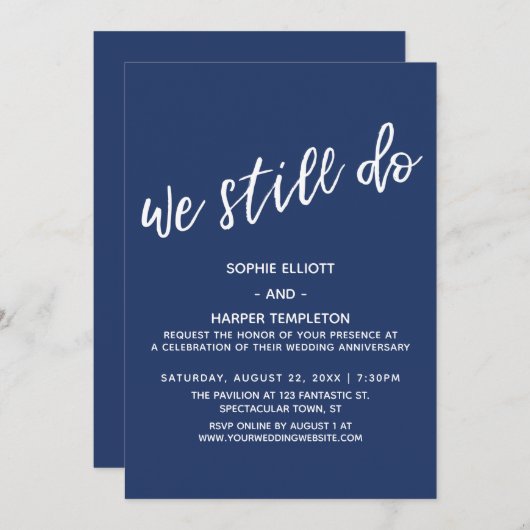 Wit en Marineblauw We Do Nog Handgeschreven Jubile Kaart (Voorkant / Achterkant)