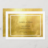 Wit en metallisch goud sparen de Datum Save The Date (Voorkant / Achterkant)