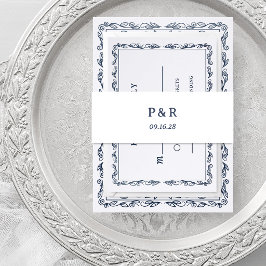 Wit en Middennachtblauw | Eenvoudig Monogram Uitnodigingen Wikkel