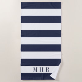 Wit en Midnight Blue Stripe en Monogram Strandlaken