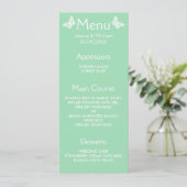 Wit en Mint Green Butterflies Weddenschap Menu (Staand voorkant)