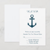 Wit en Navy Blue Anchor Wedding RSVP Reageer (Voorkant / Achterkant)