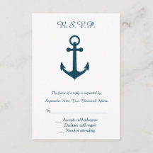 Wit en Navy Blue Anchor Wedding RSVP Reageer