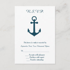 Wit en Navy Blue Anchor Wedding RSVP Reageer Kaartje