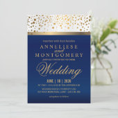 Wit en Navy Blue met gouden Stippen - Uitnodiging (Staand voorkant)