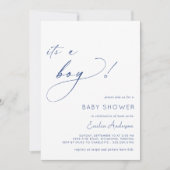 Wit en Navy Blue Simple Het is een Boy Baby shower Kaart (Voorkant)