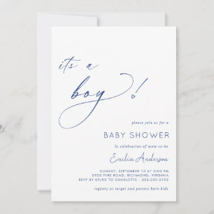 Wit en Navy Blue Simple Het is een Boy Baby shower Kaart
