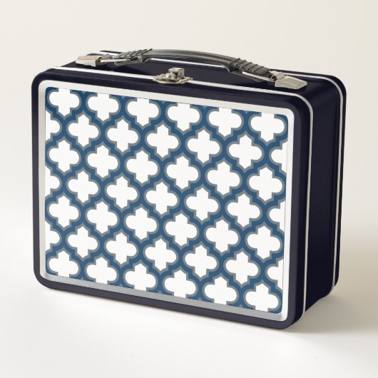 Wit en Navy Blue Trellis, Lattice, Quatrefoil (Voorkant)