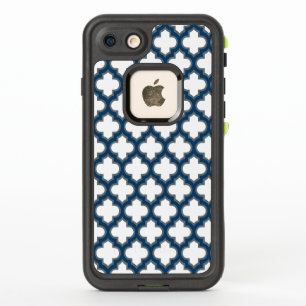 Wit en Navy Blue Trellis, Lattice, Quatrefoil