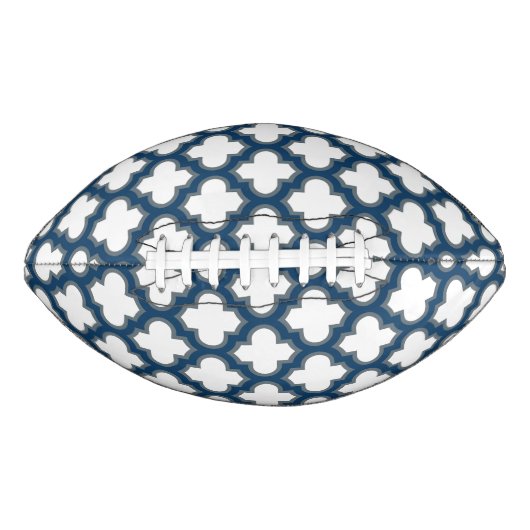 Wit en Navy Blue Trellis, Lattice, Quatrefoil American Football (Voorkant)