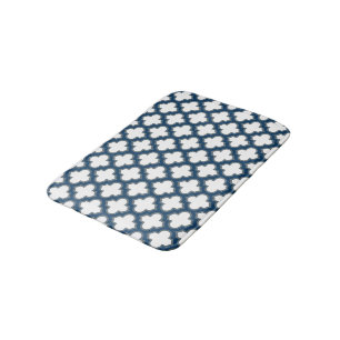 Wit en Navy Blue Trellis, Lattice, Quatrefoil Badmat