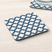 Wit en Navy Blue Trellis, Lattice, Quatrefoil Bier Onderzetter (Linkerzijde)