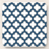 Wit en Navy Blue Trellis, Lattice, Quatrefoil Bier Onderzetter (Voorkant)