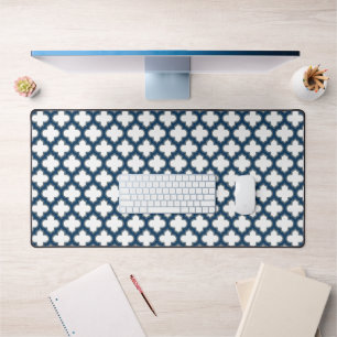 Wit en Navy Blue Trellis, Lattice, Quatrefoil Bureaumat