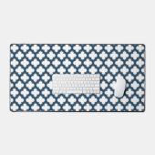 Wit en Navy Blue Trellis, Lattice, Quatrefoil Bureaumat (Keyboard & Muis)
