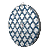 Wit en Navy Blue Trellis, Lattice, Quatrefoil Dartbord (Voorkant Rechts)