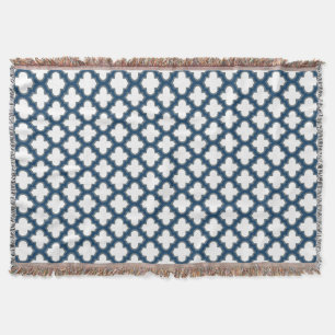 Wit en Navy Blue Trellis, Lattice, Quatrefoil Deken