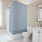 Wit en Navy Blue Trellis, Lattice, Quatrefoil Douchegordijn (In situ)