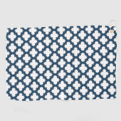 Wit en Navy Blue Trellis, Lattice, Quatrefoil Golfhanddoek (Horizontaal)