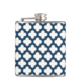 Wit en Navy Blue Trellis, Lattice, Quatrefoil Heupfles (Voorkant)