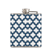 Wit en Navy Blue Trellis, Lattice, Quatrefoil Heupfles (Achterkant)