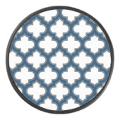 Wit en Navy Blue Trellis, Lattice, Quatrefoil Hockey Puck (Voorkant)