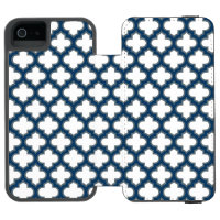 Wit en Navy Blue Trellis, Lattice, Quatrefoil