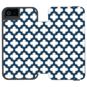 Wit en Navy Blue Trellis, Lattice, Quatrefoil