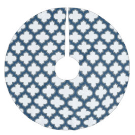 Wit en Navy Blue Trellis, Lattice, Quatrefoil Kerstboom Rok