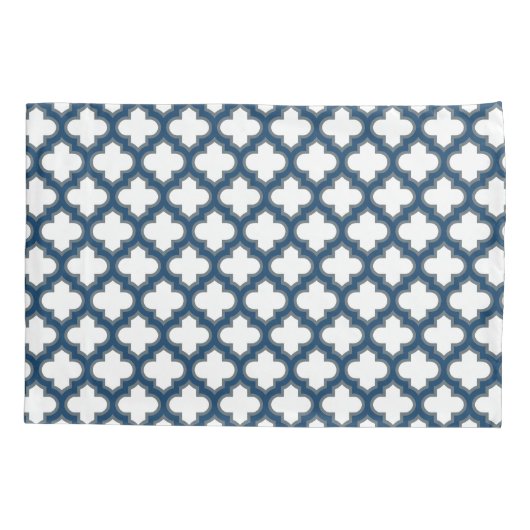 Wit en Navy Blue Trellis, Lattice, Quatrefoil Kussensloop (Achterkant)