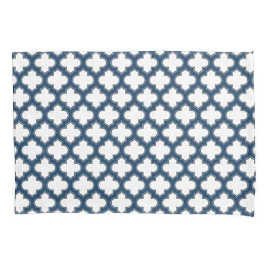 Wit en Navy Blue Trellis, Lattice, Quatrefoil Kussensloop (Voorkant)