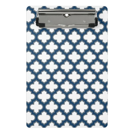Wit en Navy Blue Trellis, Lattice, Quatrefoil Mini Klembord (Voorkant)