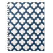 Wit en Navy Blue Trellis, Lattice, Quatrefoil Notitieboek (Voorkant)
