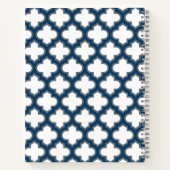 Wit en Navy Blue Trellis, Lattice, Quatrefoil Notitieboek (Achterkant)