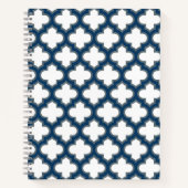 Wit en Navy Blue Trellis, Lattice, Quatrefoil Notitieboek (Voorkant)